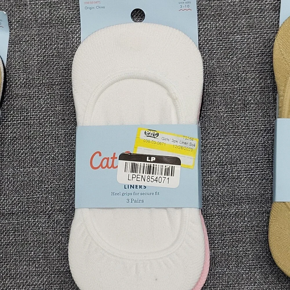 Girls' 3pk Liner Socks Set of 3 - Cat & Jack Size Large Shoe Size 3-10